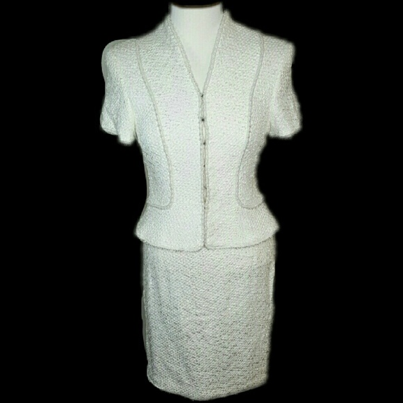 Escada Jackets & Blazers - Escada Cream Textured Short-Sleeve Jacket and Skirt Set